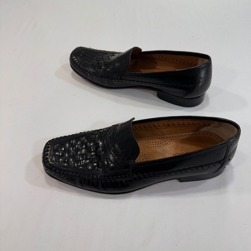 Brass Boot Woven Leather Penny Loafers Men 10.5 M Black Slip On | Classic Preppy